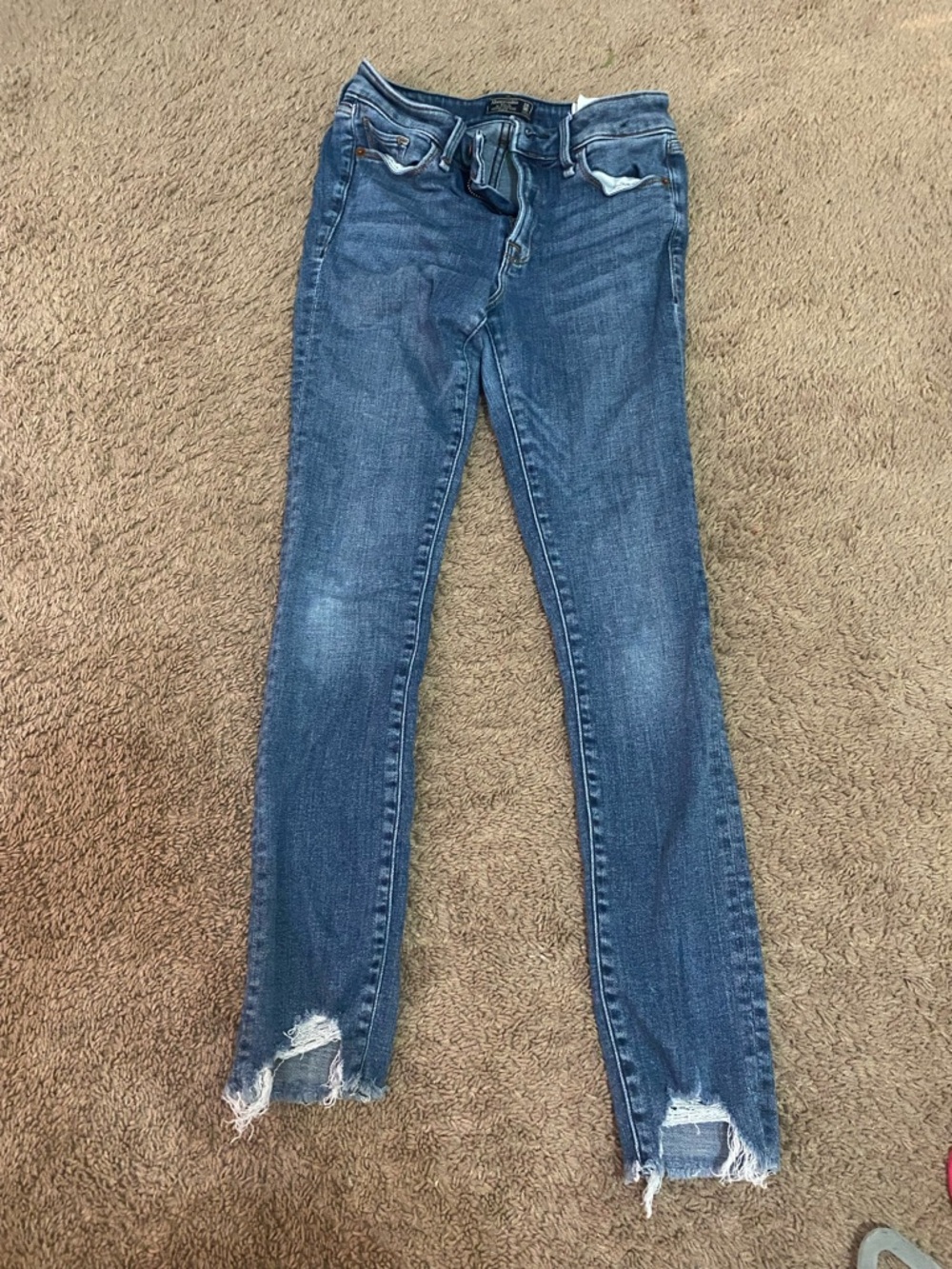 Abercrombie & Fitch Dark Blue Skinny Jeans with Raw Hem